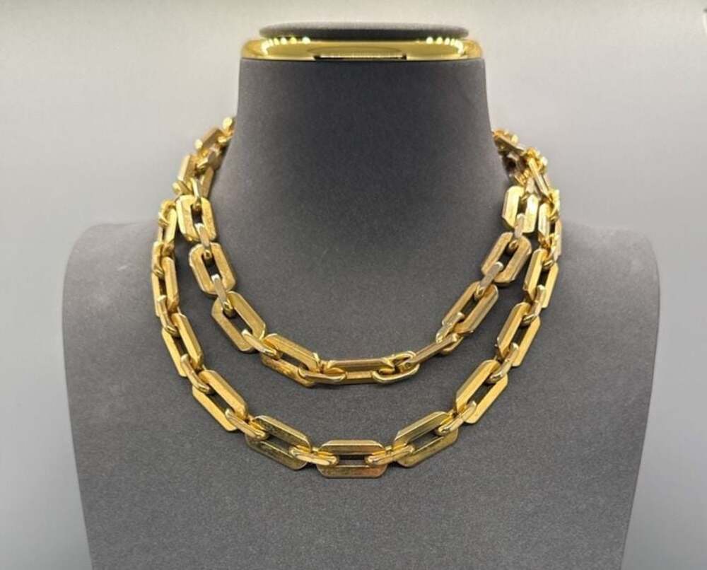 Crown Trifari Gold Tone Chunky Heavy Link Chain Necklace Retro Signed Vtg - Picture 3 of 16
